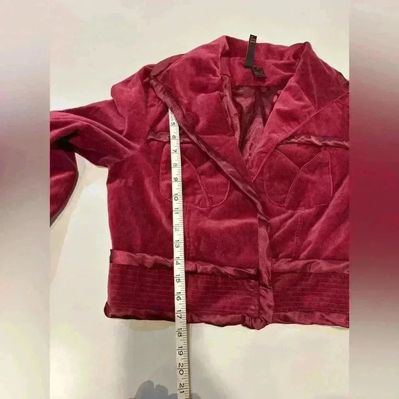 Nelli Burgundy Velvet Cropped Jacket Size Large - Picture 5 of 5